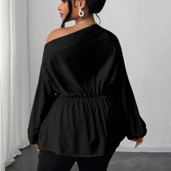 Plus Size Asymmetrical Off Shoulder Top Blouse Shirt Pink - Picture 5 of 16